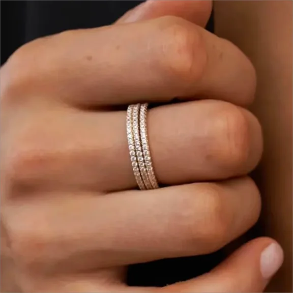 1/3PCS Thin Dainty Stackable Ring Minimalist Full Eternity Band Cubic Zirconia Rose Gold Color Plated Pave Rings for Women
