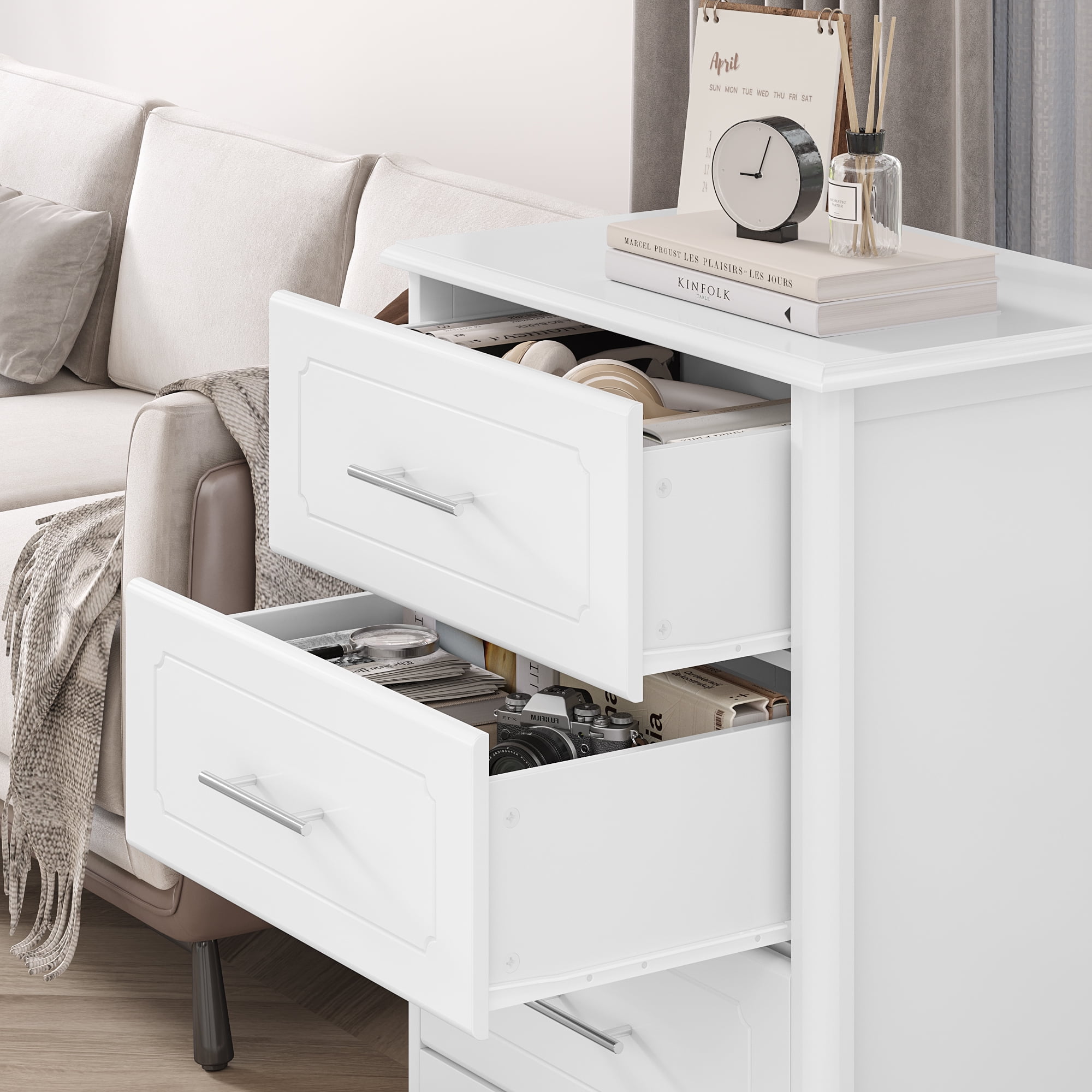 Homfa 3 Drawers Dresser with Metal Handle, Nightstand Sofa Table for Bedroom Living Room, White