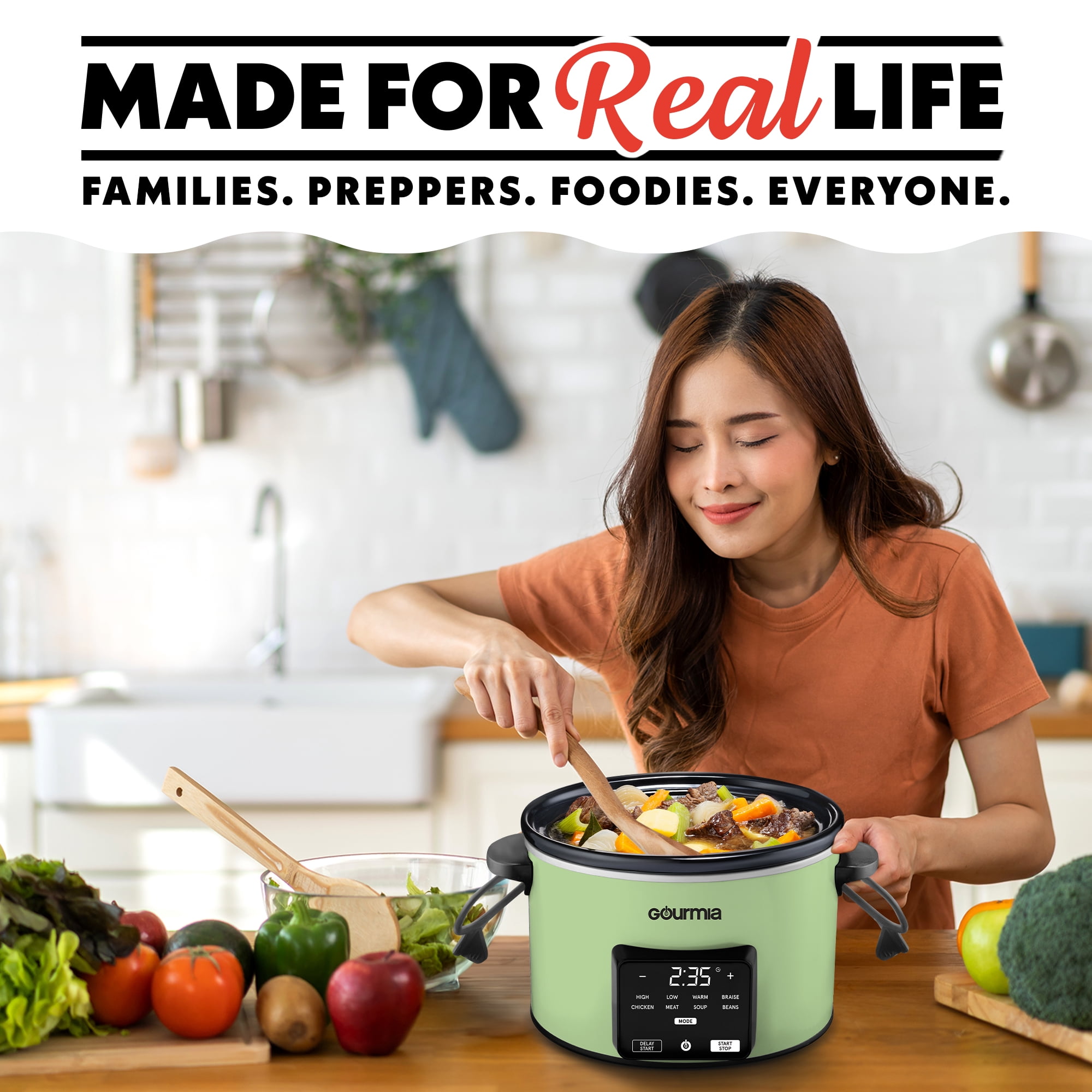 Gourmia 4.5 QT Programmable Slow Cooker, 5 Presets, Keep Warm, Green