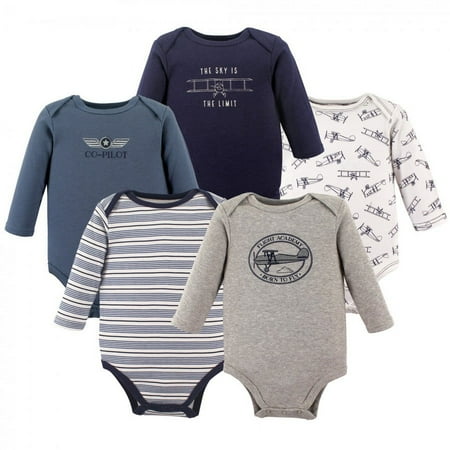 UPC: 0660168552881 | Hudson Baby Infant Boy Cotton Long-Sleeve Bodysuits 5pk  Aviation  0-3 Months