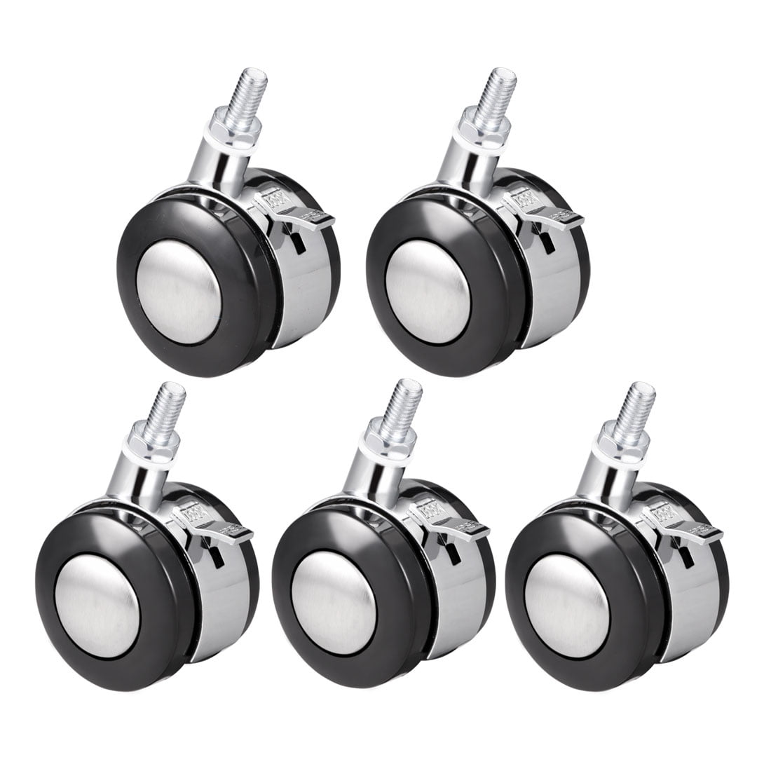 Office Chair Casters 2 inch Twin Wheel w Brake M8x15 Threaded Stem Swivel 5pcs