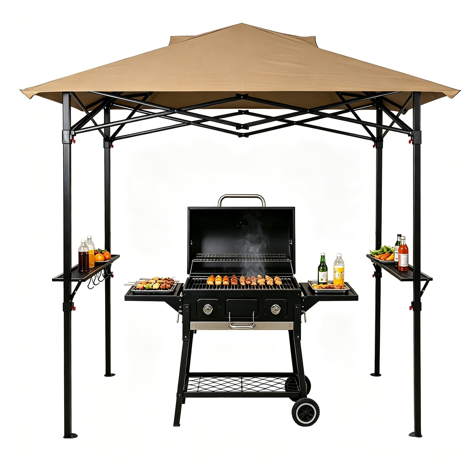 EAGLE PEAK Pop Up 8' x 5' Grill Gazebo, Instant Outdoor BBQ Canopy, Beige