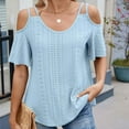 thumbnail image 3 of Fanxing Cold Shoulder Tops for Women Cutout Eyelet Blouses Short Sleeve T Shirts 2025 Summer Trendy Ruffle Sleeve Tunics Tees Shirt Sky Blue,XL, 3 of 8