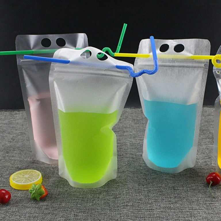 Muka 50 PCS Reclosable Zipper Clear Drink Pouches Bags Disposable Smoothie  Juice Pouches FDA Compliant