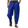 thumbnail image 2 of SYMOID Men’s Blue Linen Pants S Size - Breathable Moisture-Wicking, Loose Harem Fit with Elastic Waist & Side Pockets for Summer Casual Daily/Outdoor Wear, 2 of 3