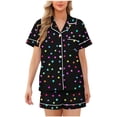 thumbnail image 2 of Goodtrade8 Button up PJS for Women Casual 2 Pieces Homewear Short Sleeve PJS Loungewear Homewear Star Print Pockets Home Womens Pajamas Summer, 2 of 5