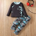 thumbnail image 2 of Quealent Boys Outfits Set Long Sleeve Dinosaur Print Top and Pant Fall Winter Funny Clothes (Blue, 3-4 Years), 2 of 9