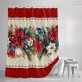 thumbnail image 3 of Shower Curtains for Bathroom, Red Christmas Waterproof Fabric Shower Curtain, Xmas Botanical Poinsettia Blue Balls Decorative Bathroom Curtain for Bathtub, 72"x72", No Hooks Included, 3 of 9