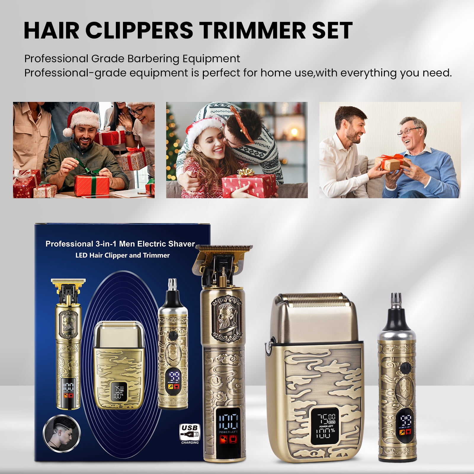 NEXPURE Hair Clippers for Men, Cordless Barber Clippers for Hair Cutting Kit with IPX7 Waterproof, Low-Noise Rechargeable Hair Trimmer for Men, Includes Guide Combs , Black