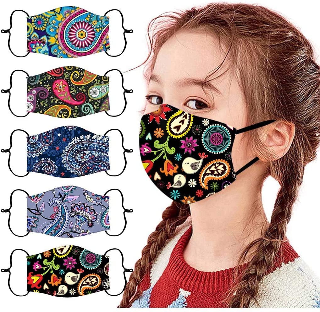 【SHIPPID FROM USA】5PCS Childrens Face Bandanas Face Protective with 20PCS Pad for Kids Outdoor Boys and Girls Outdoor Washable Reusable Breathable Dustproof ṁɑѕḱ Face Guard For Cycling Camp 