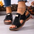 thumbnail image 6 of YgkuHd Women's Casual Wedge Sandals Fish Mouth Open Toe Suede-Like Upper with Metal Buckle Detail Slingback Strap Black,9, 6 of 9