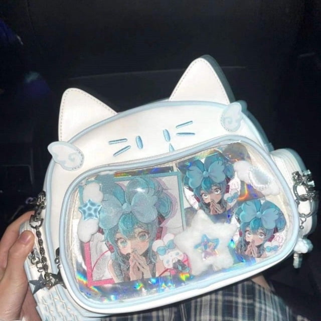 Mochila de cuero con diseño de gato para mujer, bolso de hombro informal, Lolita Jk, Harajuku, estilo universitario, pequeña, Ita