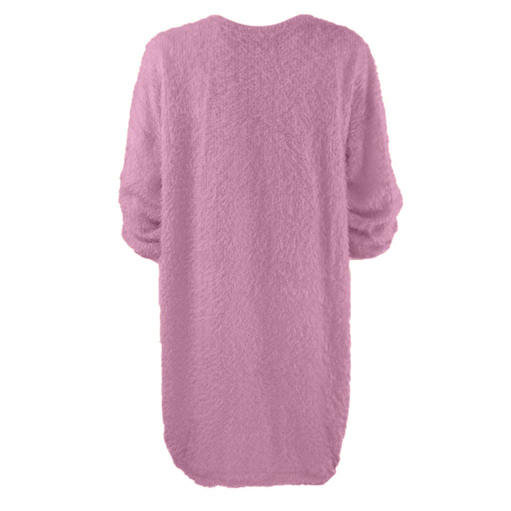 Floleo Women's Long Sleeved Winter Dress Oversized Sweater Dress Loose Plush Wrap Hip Lantern Sleeve Medium Length Round Neck Solid Sweater Pullover