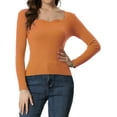 thumbnail image 1 of Suéter con Cuello en Forma de Corazón para Mujer Suéter de Manga Larga con Corte Entallado Jersay para Mujer naranja M, 1 of 6