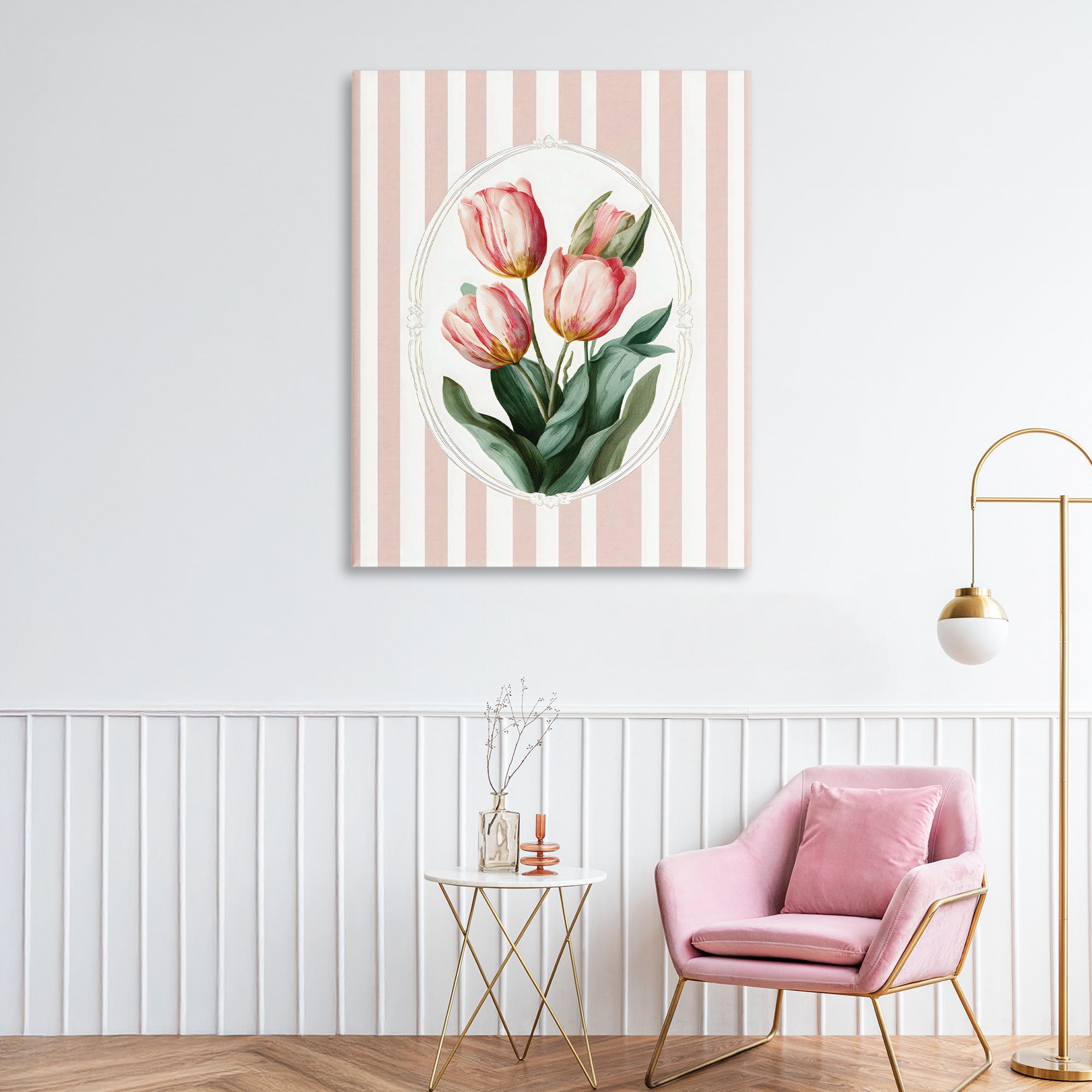 Stupell Industries Vintage Tulips on Stripes Canvas Wall Art, design by Ink Drop Loft