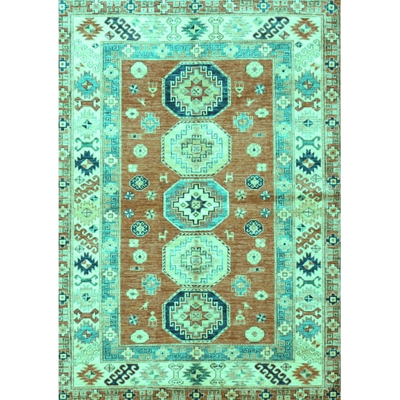 Ahgly Company Machine Washable Indoor Rectangle Geometric Turquoise Blue Traditional Area Rugs, 2' x 4'