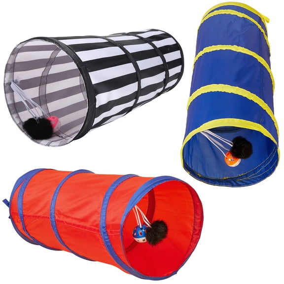 Walbest 1 Pack Cat Tunnel Toy with Plush Ball Collapsible Kitten Playing Tunnel Tube Toy