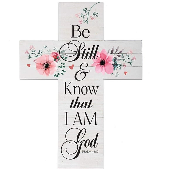 LifeSong Milestones Pine Wood Digitally Printed Wall Cross - Be Still & Know