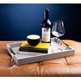 thumbnail image 3 of Home Redefined Rectangle Decorative Serving Tray Glossy Shagreen Faux Leather Gold Polished Metal Handles Grey 17.5"x12", 3 of 7