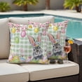 thumbnail image 5 of Easter Rabbit Pillow Covers 2 Pack Colored Eggs Cute Bunny Spring Flowers Green Plaid Pillowcase Waterproof Outdoor Throw Pillow Cover for Patio Garden Square Cushion 24”x24”, 5 of 9