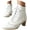 White, variant on Winter Vintage Boots for Women PU Leather Lace Up Ankle Booties Side Zipper Shoes Mid Heel Fall Chunky Heel Short Boots