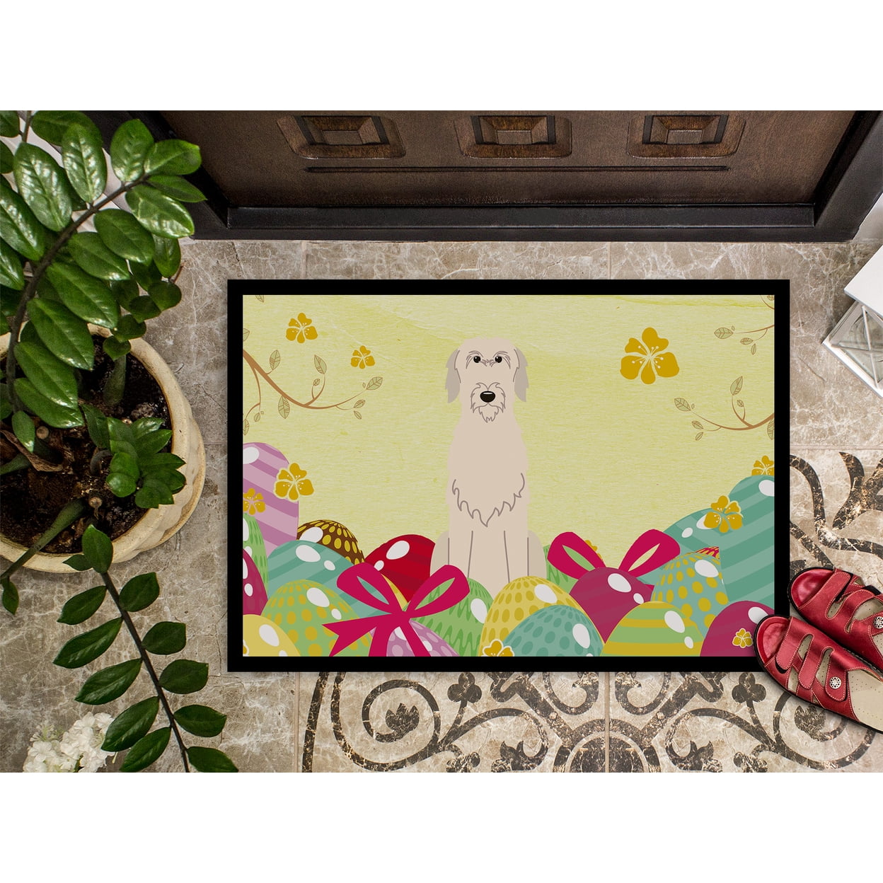Carolines Treasures BB6065JMAT 24 x 36 in. Easter Eggs Irish Wolfhound Indoor or Outdoor Mat