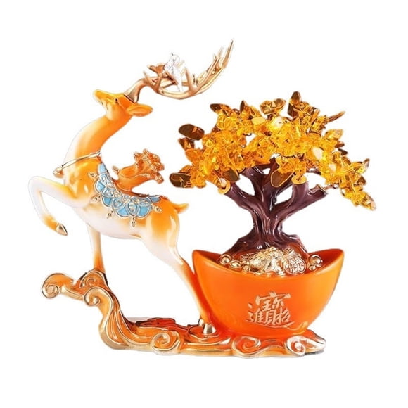 Árbol de la fortuna con piedras preciosas, adornos de ciervo for atraer la riqueza, decoración Feng Shui for el hogar