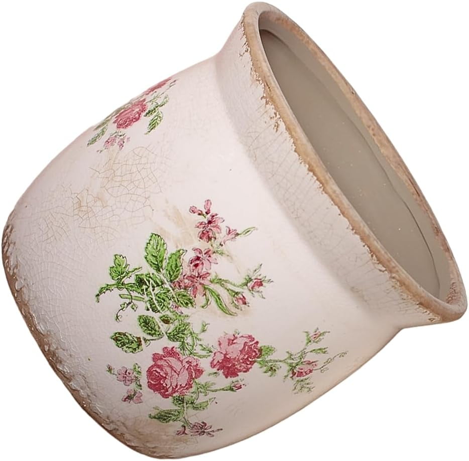 Rustic Ceramic Pots for Plants, 6.21in. Vintage Crackle Glazed Planters for Indoor & Outdoor Plants with Drainage Hole, Unique Planting Pots for Gardening, Tuscan Decor Plant Pots Indoor, Floral