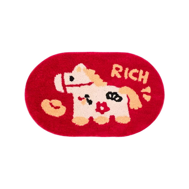 Tapis de Salon Rouge 60 cm x 40 cm Faux Cachemire Polyester Tapis de Pied Festif d'Entrée avec Support Antidérapant