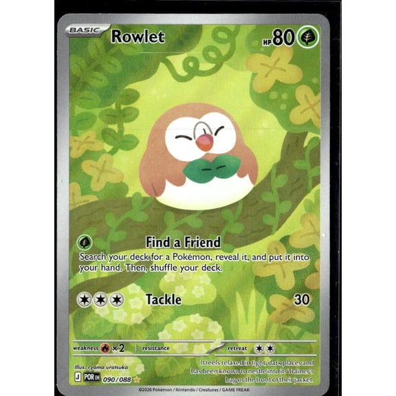 Collectible 2026 Mega Evolution Perfect Order Rowlet Holo Secret Rare #90/88 Pokemon Trading Card