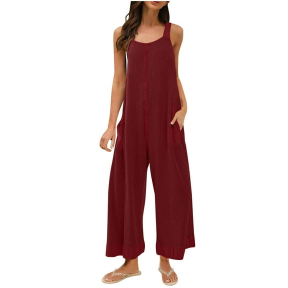 ZyeKqe Jumpsuits for Women Backless Sleeveless 1 Piece Rompers Wide Leg Pants Loose Fitted Summer Overalls