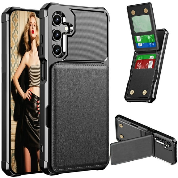 CCSmall for Samsung Galaxy A17 Wallet Case with Card Holder for Women Men, Luxury Folio Leather Wallet Cover TPU Bumper Phone Case for Samsung A17 / Galaxy A26 ZM Black