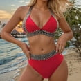 thumbnail image 6 of BITOUSHI Women High Waisted Bikini Sets Tummy Control Swimsuits Color Block Two Piece Drawstring Bathing Suit - Red - S, 6 of 6