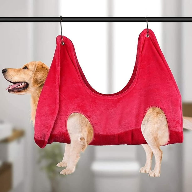 Hamac de toilettage pour animaux domestiques Sacs de retenue en velours  doux pour le bain, le toilettage et la coupe des ongles Aide au toilettage pour  chien Fournitures de bain (L, Rouge) 