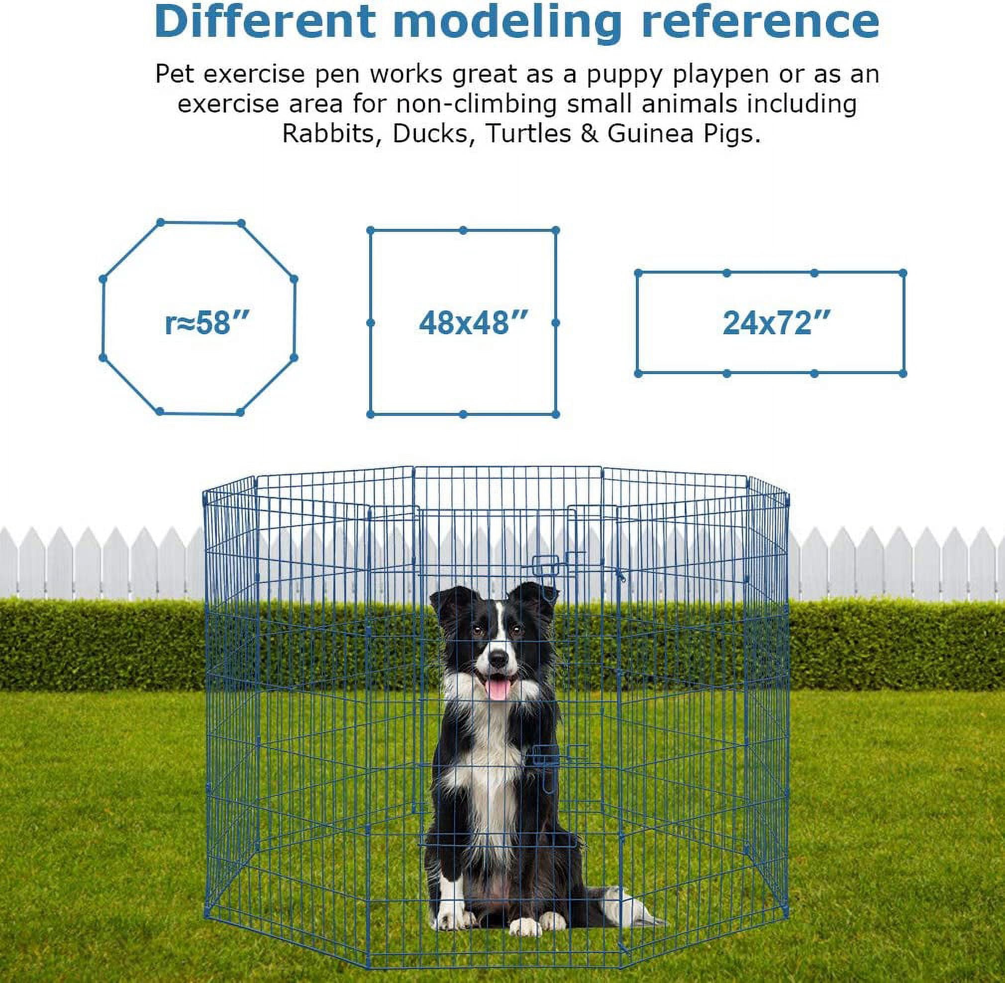 NiamVelo 48 inch Metal Dog Playpen Indoor Outdoor Large Folding Dog Fence Animal Exercise Heavy Duty Portable Puppy Playpen for Dog Cat Rabbits -8 Panel, Blue