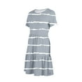 thumbnail image 5 of QQAMB Womens Casual Dress Summer Beach Striped Dress Short Sleeve Crewneck Knee Length Dresses Loose Sundress Gray M, 5 of 6