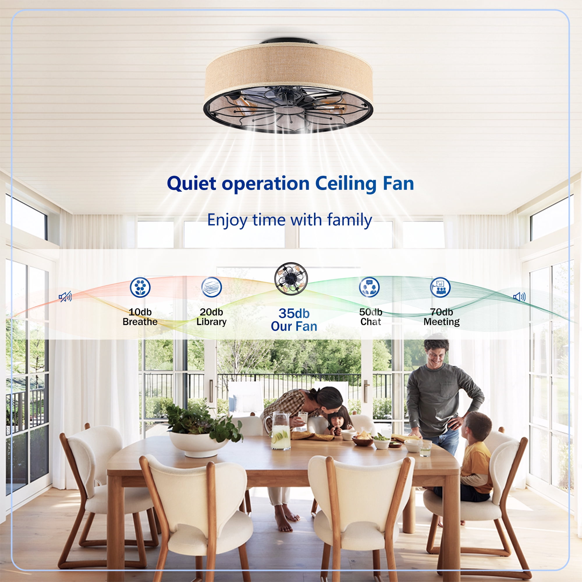 Leumius 20" Fabric Farmhouse Ceiling Fan with Light and Remote Control,Low Profile Modern Enclosed Ceiling Fans with Reversible Motor for Living Room,Bedroom,Kitchen Brown (NOT Included Bulbs)