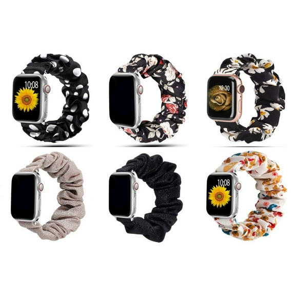 LEIXIUER 6Pack Scrunchie Scrunchy Bands for Apple Watch Band 38mm 40mm 41mm 42mm 44mm 45mm 49mm Ultra for Women, Cute Fabric Adjustable Elastic Nylon Strap for iWatch Series 8 7 SE 6 5 4 3 2 1