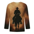 thumbnail image 5 of QUNYINEY Casual Men T Shirts Brown 3/4 Sleeve Western Cowboys Crew Neck Tops Classic Fit Pullover Men's Shirts, 5 of 5