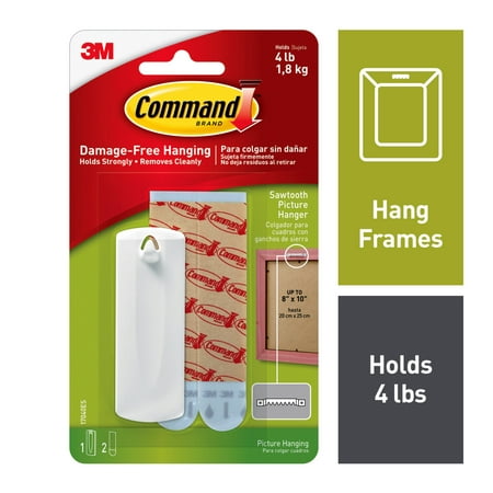 Command Large Sawtooth Picture Hangers White 1 Hanger & 2 Strips