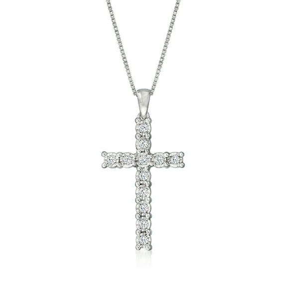 Ross-Simons 0.25 ct. t.w. Diamond Cross Pendant Necklace in Sterling Silver, Women's, Adult