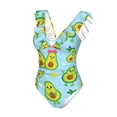 thumbnail image 4 of Yiaed Cartoon Avocado Print Women's Ruffled One Piece Swimsuit V Neck Swimwear Slimming Monokini for Woman-Small, 4 of 8