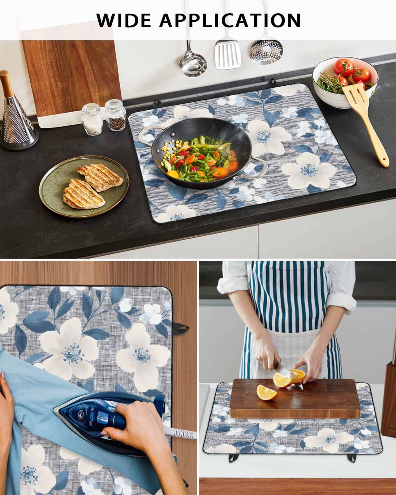 nqOlkjepod Large Induction Cooktop Protector Mat 36"x21", White Floral Stove Top Covers for Electric Stove, Vintage Pastoral Botanical Flowers Stove Burner Cover Mats, Glass Top Stove Cover