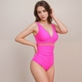 thumbnail image 7 of Swim Women's Deep V One Piece Swimsuit with Mesh Waist Panel and Ruched Tummy Control Design - X Large, Fuchsia, 7 of 7