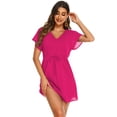 thumbnail image 3 of Ekouaer Women's Cover Ups Casual Swimsuit Coverups Flowy Tie Waist Beach Cover Up Dress(Black, Medium) XL Rose red, 3 of 4