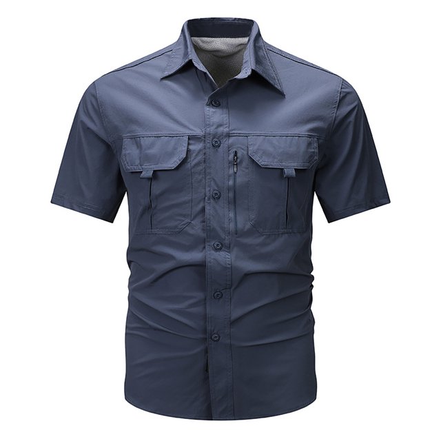 Chemise d'Été pour Hommes Couleur Unie Style Décontracté Extérieur avec Poche Manches Courtes Fines