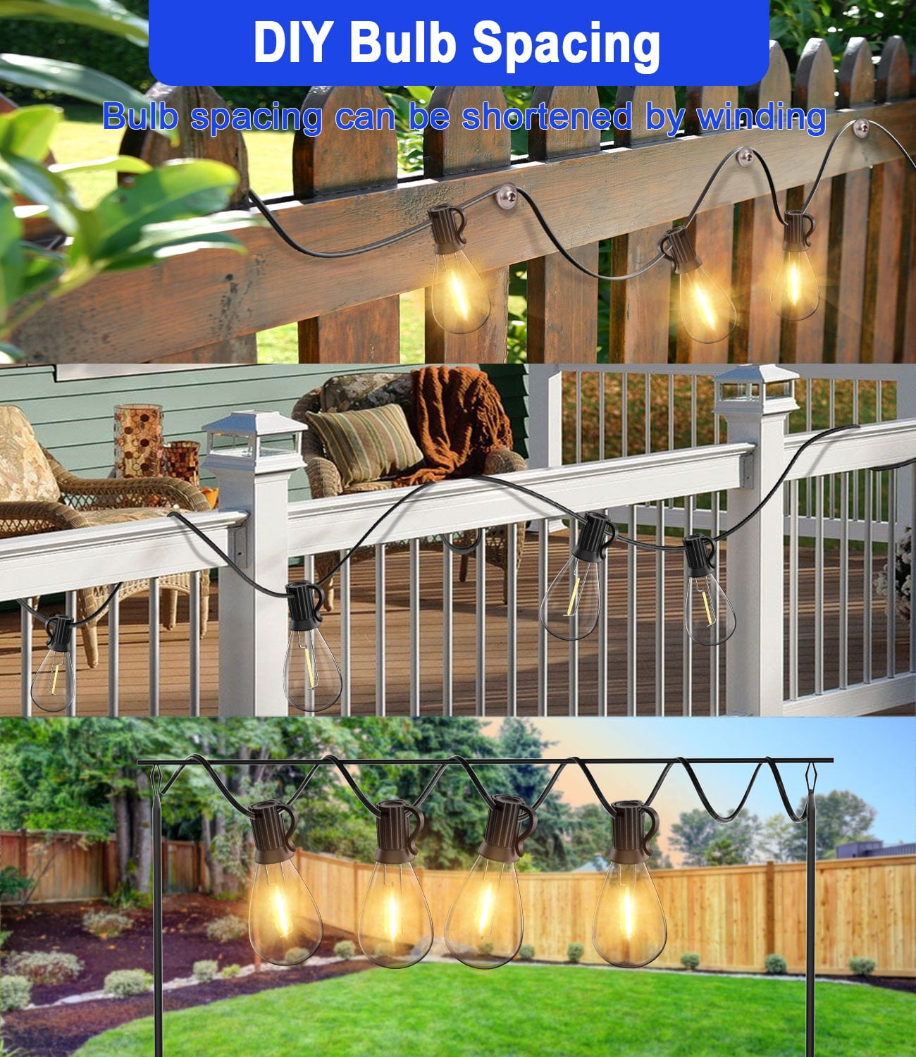Keepsmile 120FT LED Outdoor String Lights with Edison Shatterproof Bulbs, Heavy-Duty and Weatherproof Strand, Commercial Grade Patio Lights, Decorative for Garden or Patio