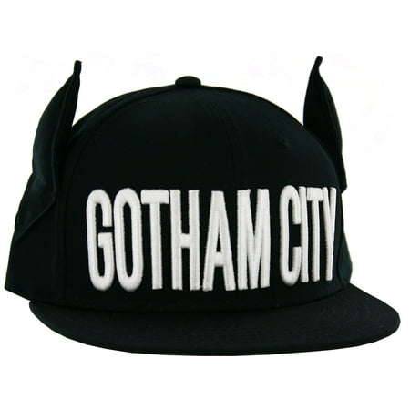 Batman Men's Gotham City Flat Brim Snap Back with 3D Ears, Black, One Size