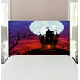 thumbnail image 1 of Halloween Headboard, Gothic Haunted House Castle Hill Valley Night Sky October Festival Theme Print, Upholstered Decorative Metal Bed Headboard with Memory Foam, Twin Size, Multicolor, by Ambesonne, 1 of 4