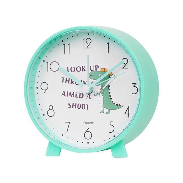 Reloj despertador de plástico verde con dibujos animados de dinosaurios, 11 cm